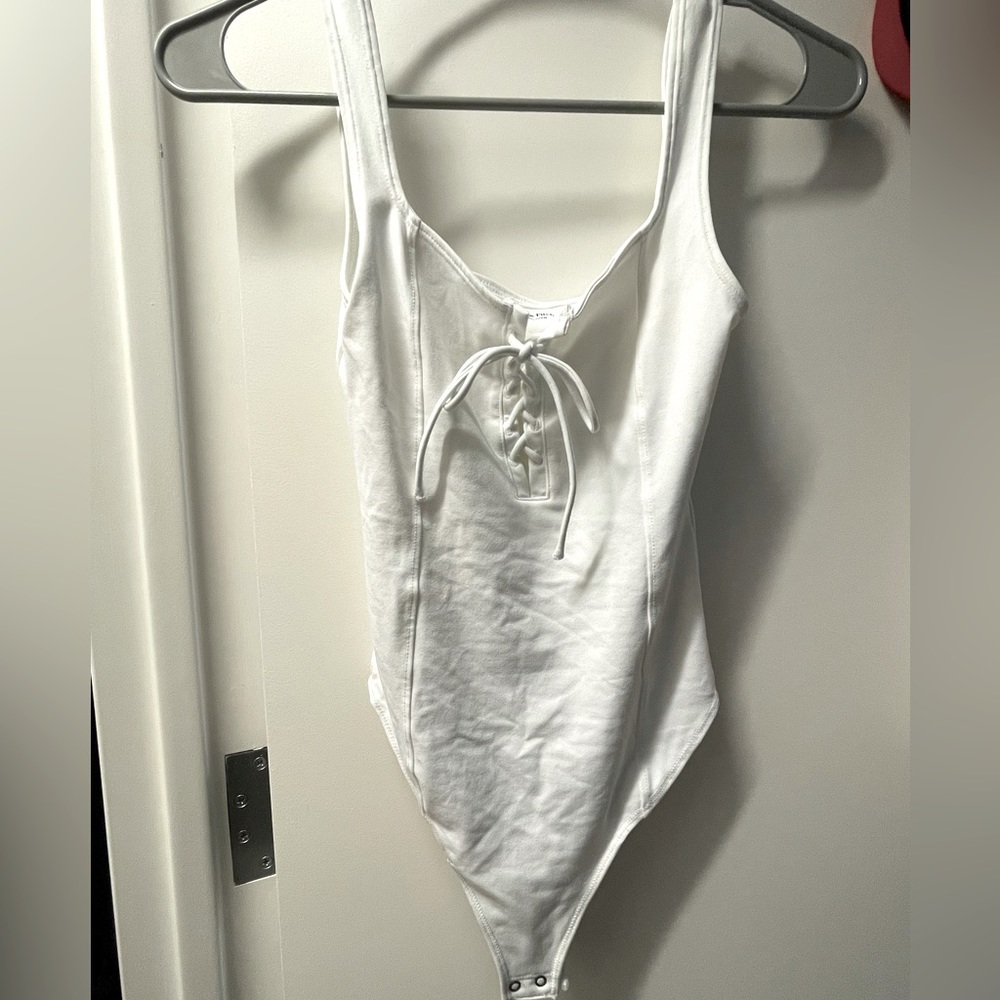 Lace up corset seamless fabric bodysuit with tags